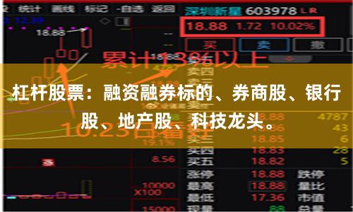 杠杆股票：融资融券标的、券商股、银行股、地产股、科技龙头。